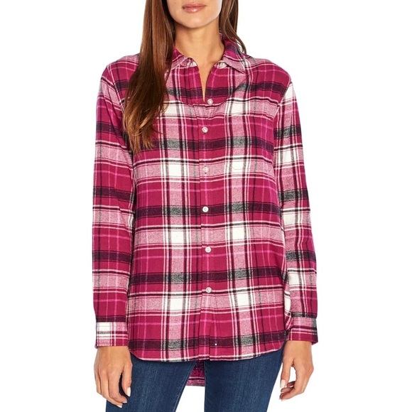 GAP Tops - GAP Women's Pink and White Plaid Button-Down Shirt